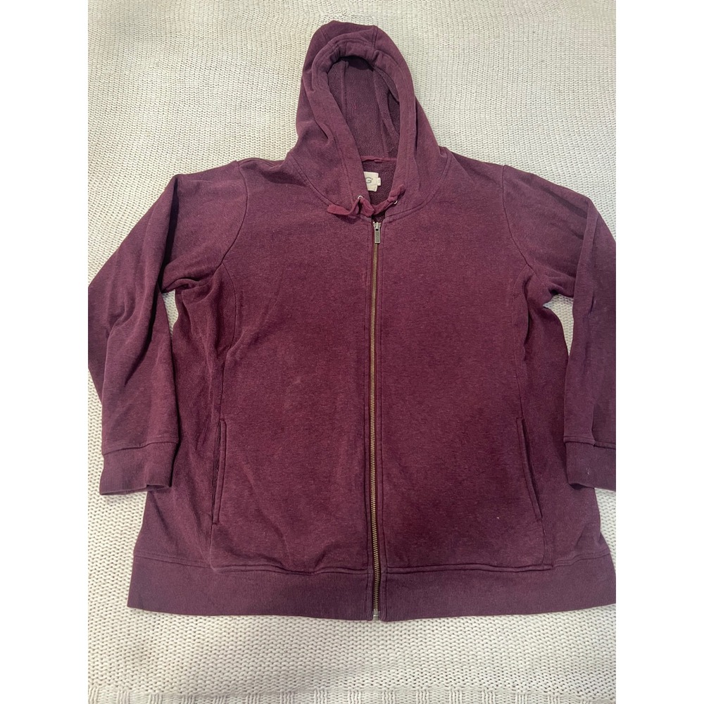 UGG Womens 2X Burgundy Heather Full Zip Fleece Hoodie Sweatshirt Drawstring Hood